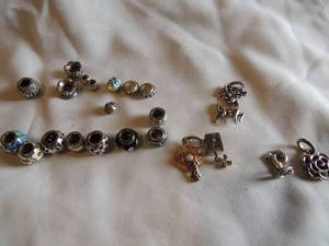 lot 185 image: Jewelry silver beads. Some are Brighton- 11 large 6 small 5 charms