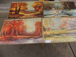 lot 207 image: SET OF 4 TV TRAYS - THE 4 SEASONS    ART BY ROBERT WOODS