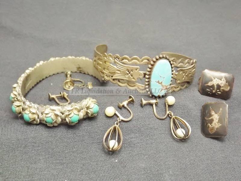 lot 66 image: Sterling Silver,925,silver,jewelry,earrings,800 silver, coin, Siam, Niello