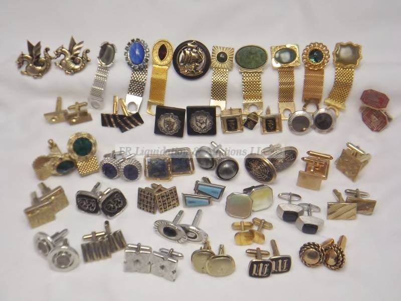 lot 77 image: Mens, jewelry, cuff links, tie tacks, tie bars