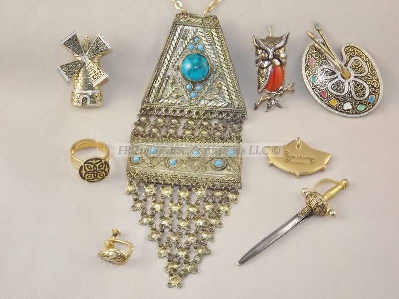 lot 109 image: Jewelry, brooch, pin, artist, Damascene, Toledo Spain