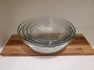 lot 41 image: Threshold Cheese Board & Owen Hocking Glass Mixing Bowls