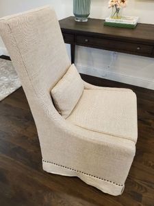 lot 57 image: Upholstered Skirted Chair with Nail Head Trim & Pillow