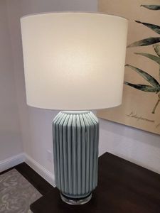 lot 58 image: Ribbed Green Table Lamp with Oval Shade