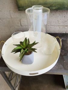 lot 76 image: Metal Tray with Cups & Pitcher and Faux Succulent