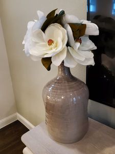 lot 89 image: Crackled Vase with Faux Magnolia Flower