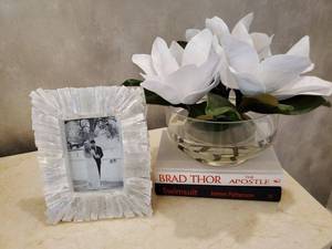 lot 127 image: Tozai Home Crystal Frame, Faux Flowers & 2 Books