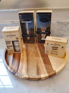 lot 138 image: Threshold Wood Tray with Olivina Mens Products
