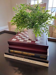 lot 180 image: Game Board, Books & Faux Plant