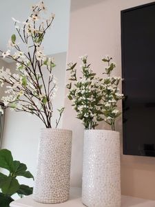 lot 185 image: Pair of Textured Ceramic Vase with Faux Flowers