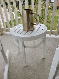 lot 213 image: Wood Side Table with Threshold Metal Watering Can