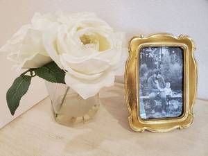 lot 234 image: Frame and Faux Magnolia Stems in Glass Vase