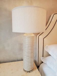 lot 130 image: Round Ceramic Table Lamp with Acrylic Base