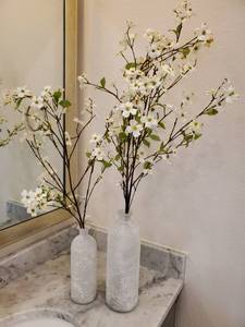 lot 139 image: Frosted Vases with Faux Flower Stems