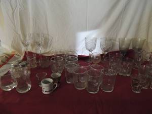 lot 46 image: Large lot of shot glasses, HI ball glasses, Royal crown glasses, martini glasses