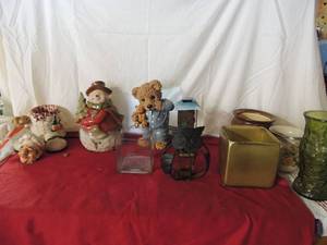 lot 49 image: 2010 snowman cookie  jar, Baker boy cookie jar and various vases and planters