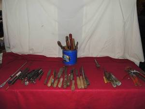 lot 77 image: Tool lot- files drill bits, putty knives, screwdrivers, vice grips and more