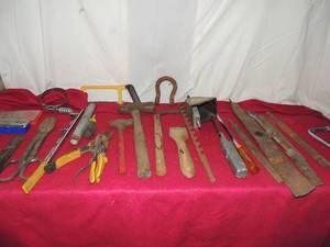 lot 82 image: Tool lot-files, large screw drivers, pipe cutters, tin shears, ball hammer and more
