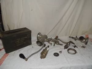 lot 103 image: Enterprise 10 meat grinder all parts included and an ammo box