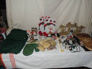 lot 110 image: Christmas lot- stockings, carrousel horse snowman lights and more