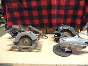 lot 198 image: Milwaukee skill saw 6.5 blade       hand grinder Black and decker      skill saw 7.25 blade     sears craftsman hand grinder