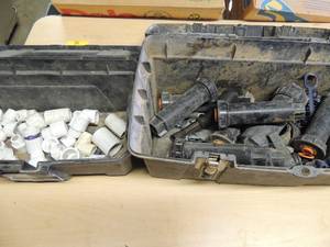 lot 221 image: Toolbox full of sprinkler heads and parts. Tool box with PVC fittings