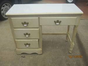 lot 4 image: ANTIQUE 4 DRAWER DESK WITH BRASSMARBLE PULLS&nbsp41 L X 17 W X 32 H&nbsp
