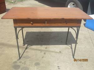 lot 17 image: &nbspIRON &amp WOOD 2 - DRAWER CONSOLE&nbsp &nbspTABLE&nbsp&nbsp48 L X 24 W X 31 HMATCH # 18KNOB MISSING ON ONE DRAWER&nbsp