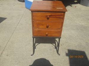 lot 18 image: IRON &amp WOOD 3-DRAWER SIDE TABLE&nbsp17 L X 16.5 W X 30 H&nbspMATCH # 17&nbsp