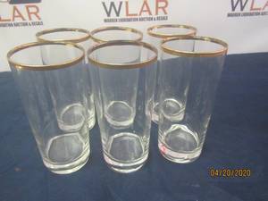 lot 65 image: TOTAL OF 6  GOLD RIMMED&nbsp HIGHBALL DRINKING GLASSES&nbsp