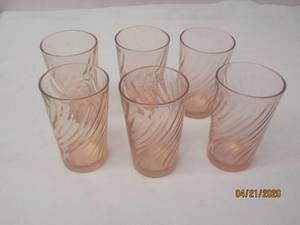lot 103 image: TOTAL OF 6 VINTAGE ARCOROC FRANCE PINK&nbsp ROSALINE&nbsp SWIRL&nbspGLASS&nbsp &nbsp TUMBLERS&nbsp&nbspMATCH # 101 &amp 102&nbsp