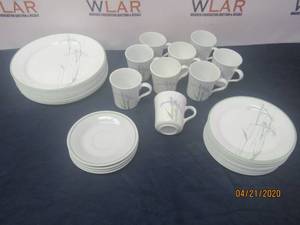 lot 141 image: TOTAL OF 44PC CORELLE BY CORNING SHADOW IRIS DINNERWARE&nbsp