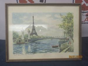 lot 150 image: PARIS - TOUR EIFFEL,POINT ALEXANDRE 3RD&nbsp PAINTING LITHOGRAPH SIGNED&nbsp RAPHAEL&nbsp