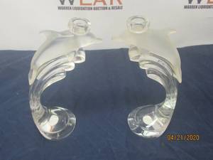 lot 152 image: TOTAL OF 2 LENOX FINE CRYSTAL DOLPHIN CANDLESTICK HOLDERS&nbsp