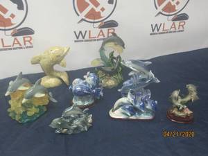 lot 154 image: TOTAL OF 8 ASSORTED DECORATIVE HOME DECOR DOLPHIN FIGURINES&nbsp