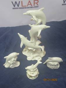 lot 155 image: TOTAL OF 4 LENOX DOLPHIN HOME DECOR,&nbsp WAVE DANCERS SALT &amp PEPPER SHAKER&nbsp &nbspAND&nbsp TRINKET
