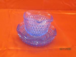 lot 301 image: 2 PC BLUE HOT ICE BLUE SMITH GLASS&nbsp NAIL COMPOTE BOWL&nbsp &amp CANDY&nbsp &nbspBOWL&nbsp