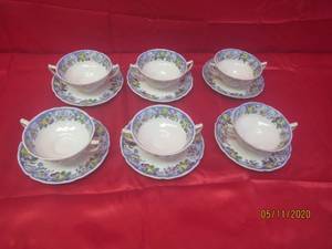 lot 309 image: 12 PC&nbsp 6 PERSON SETTING VINTAGE ROYAL DOULTON CHINA POMEROY PATTERN SAUCERS &amp SOUP CUPS&nbsp6 -SAUCERS&nbsp&nbsp6- SOUP CUPS&nbsp&nbspMATCH # 138&nbsp