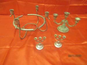 lot 337 image: TOTAL OF 4 SILVER PLATED CANDLE HOLDERS&nbsp&nbsp-VINTAGE ARM CANDLE HOLDER&nbsp&nbsp- CANDLE HOLDER CENTERPIECE&nbsp&nbsp- W.GERMAN SMALL CANDLE HOLDERS&nbsp