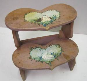 lot 395 image: Solid Wood Stepstool w Heart-shaped Steps