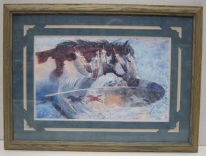 lot 416 image: Framed & Matted Horse Feathers Print