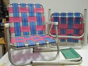 lot 485 image: 2 Low Profile Lawn Chairs & 1 Camp Stool