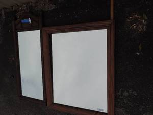 lot 149 image: Brown trim mirror 21w x 49H and light brown mirror 33x 41