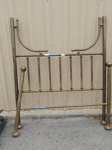 lot 150 image: Full size brass bed frame head 53 x 64H and foot board 54w x 40 H