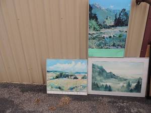 lot 165 image: Photos - Nell Ravel Smith 26x30, Marcia Burt botanical garden 24 x36 and canvas art 40 x 28