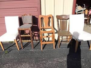 lot 228 image: 2 white full back kitchen 3 other chairs need work