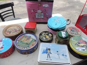 lot 245 image: 1 cupcake tin WITH A cupcake maker,  Lot of empty tins all shapes and sizes ready for your crafting skills.