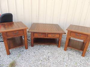 lot 4 image: Riverside brand Living room tables   2 side tables   1 coffee table,  all have drawers