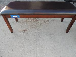 lot 63 image: Wood Piano bench -  brown with black leather top