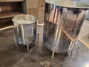 lot 54 image: Pair of Mercury Glass Vases on Metal Stands